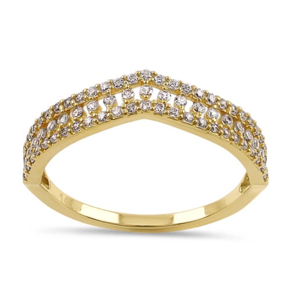 - Solid 14K Yellow Gold Layered Chevron CZ Ring - Picture 3 of 4
